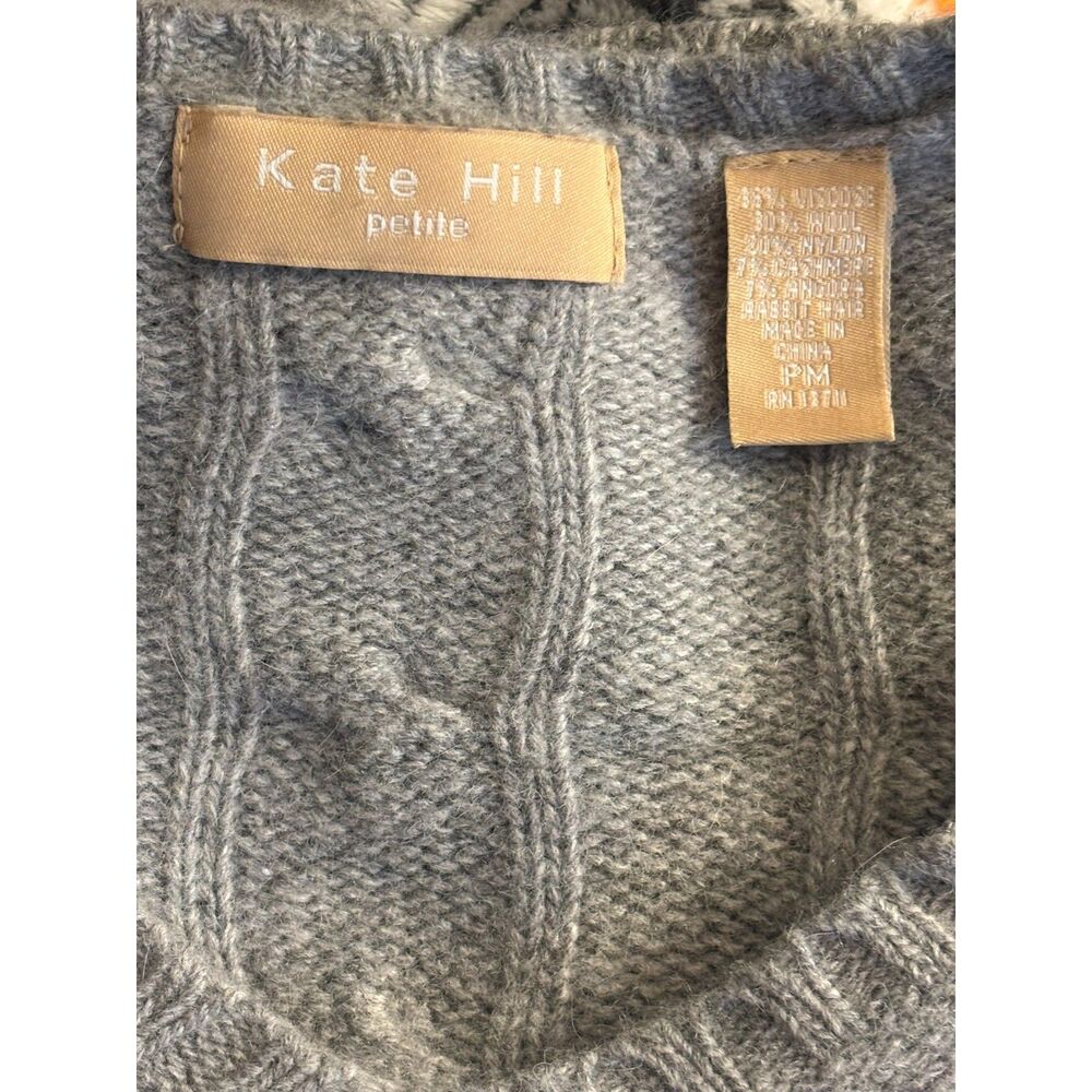 Cabincore Grey V neck womens wool cashmere angora blend‎ sweater sz p med preppy - Picture 2 of 8